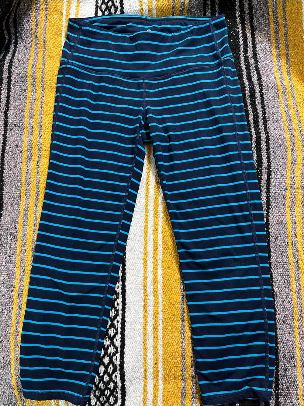 Athleta Navy and Teal Striped Capri Leggings